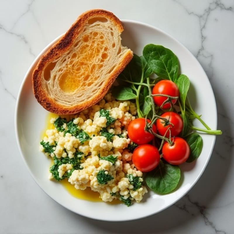 Cottage Cheese Scramble with Spinach and Cherry Tomatoes