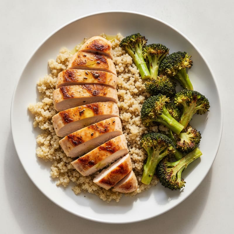 Grilled Chicken Breast with Quinoa and Roasted Broccoli