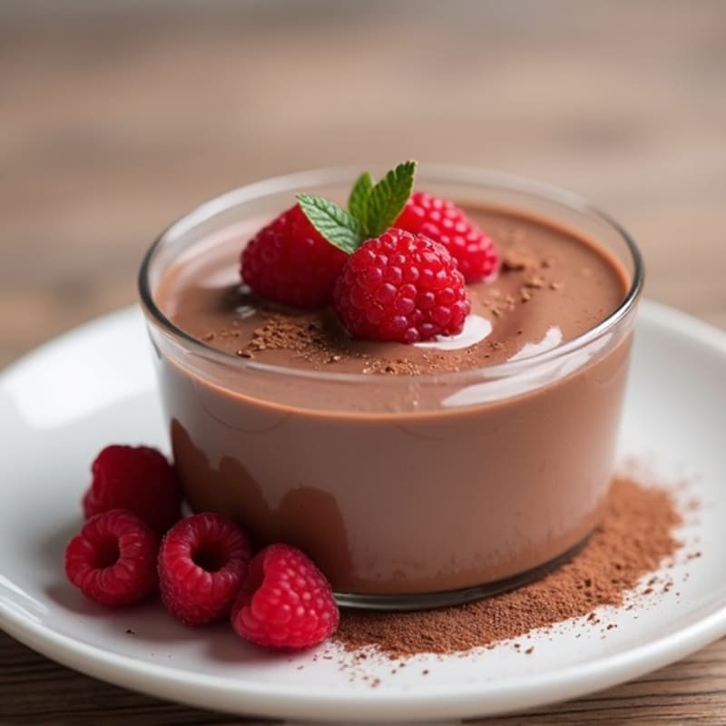 Silky Chocolate Protein Pudding with Raspberries