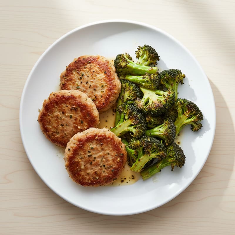 Seared Turkey Patties with Roasted Broccoli