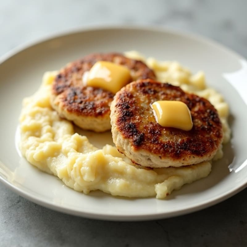 Seared Turkey Patties with Garlic Mashed Potatoes