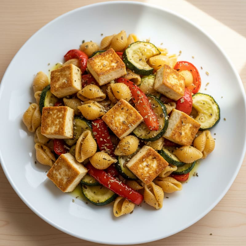 Tofu and Gluten Free Pasta with Roasted Vegetables