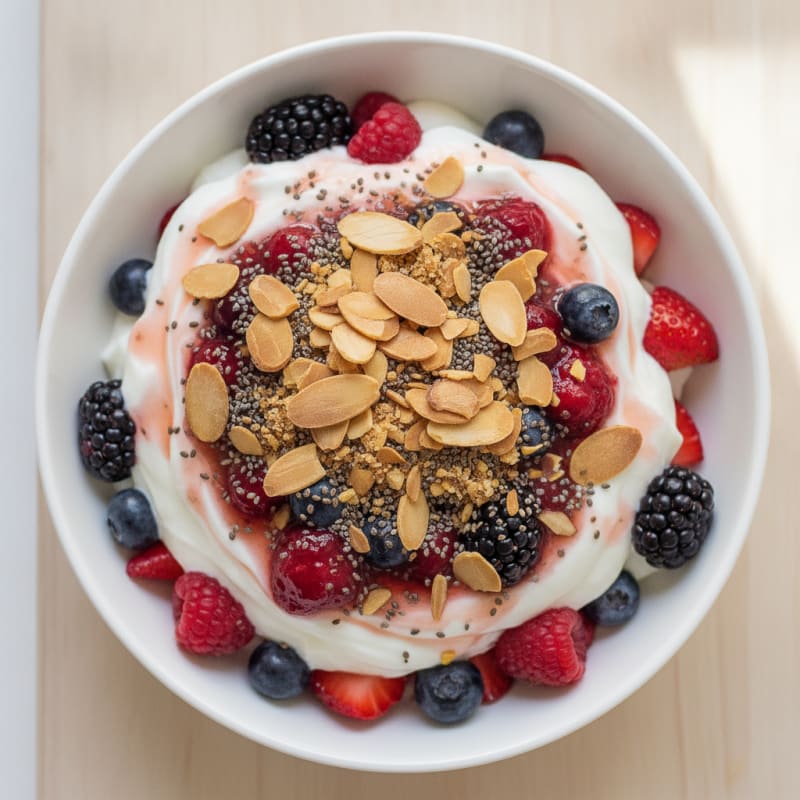 Greek Yogurt Protein Parfait with Mixed Berries and Almonds