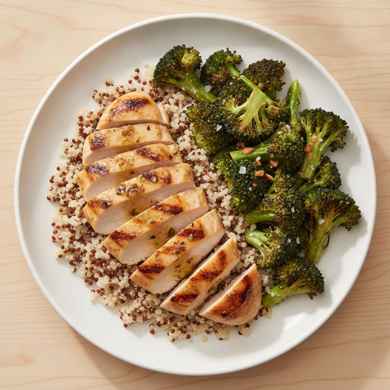 Grilled Chicken Breast with Quinoa and Roasted Broccoli