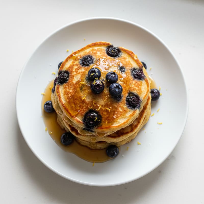 Blueberry Ricotta Pancakes with Maple Syrup