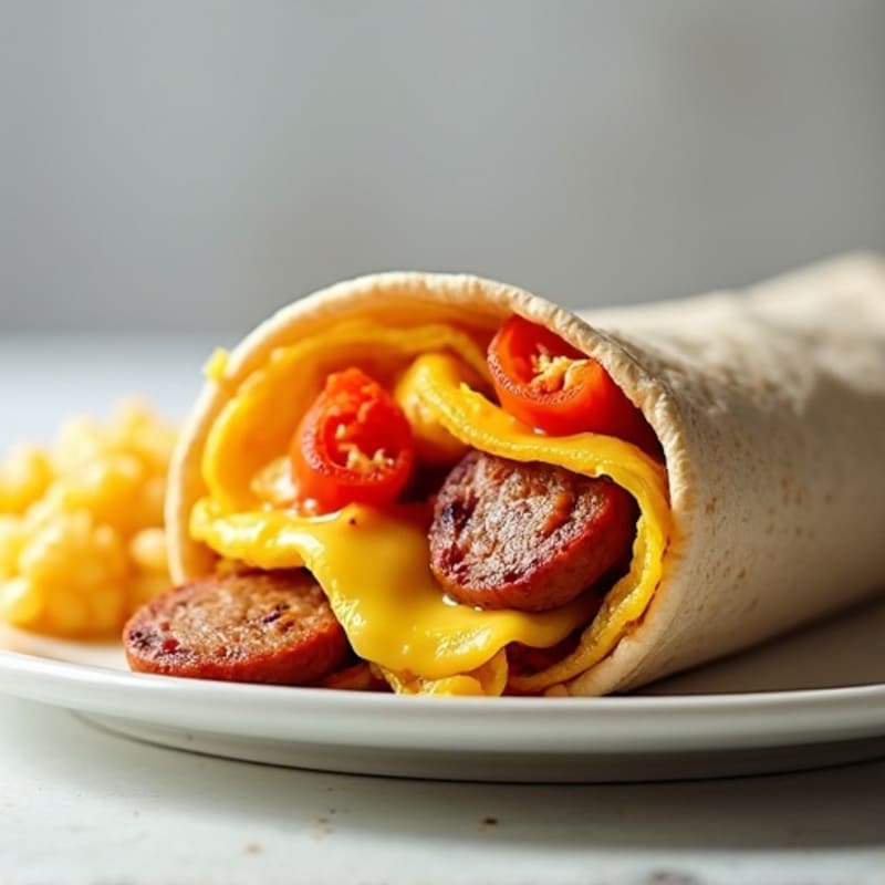 Lean Turkey Sausage, Egg, and Crispy Sweet Potato Breakfast Burrito