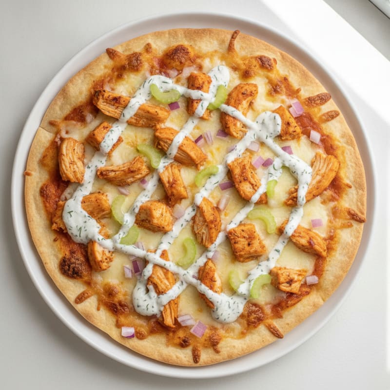 Buffalo Chicken Pizza with Ranch Drizzle