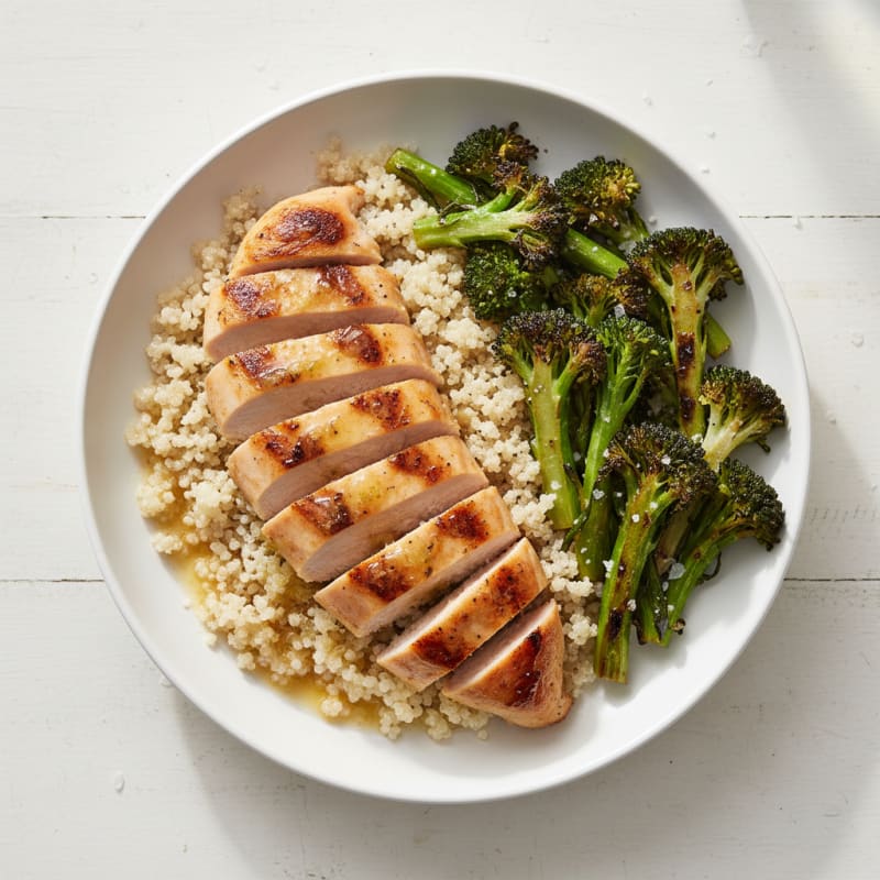 Grilled Chicken Breast with Quinoa and Roasted Broccoli