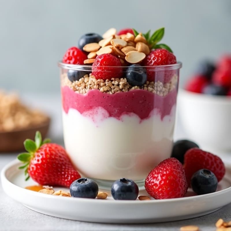 Fresh Berry Yogurt Parfait with Crunchy Almond Crumble
