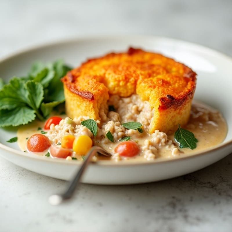 Creamy Turkey and Mixed Vegetable Pot Pie with Crispy Sweet Potato Topping