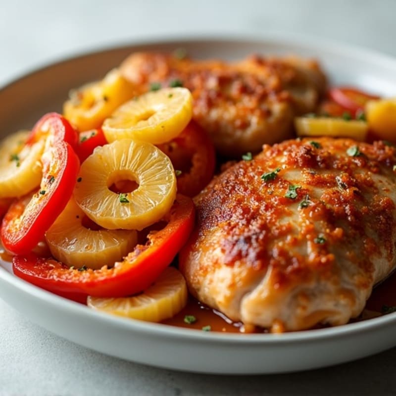 Crispy Baked Sweet and Sour Chicken with Roasted Pineapple and Bell Peppers