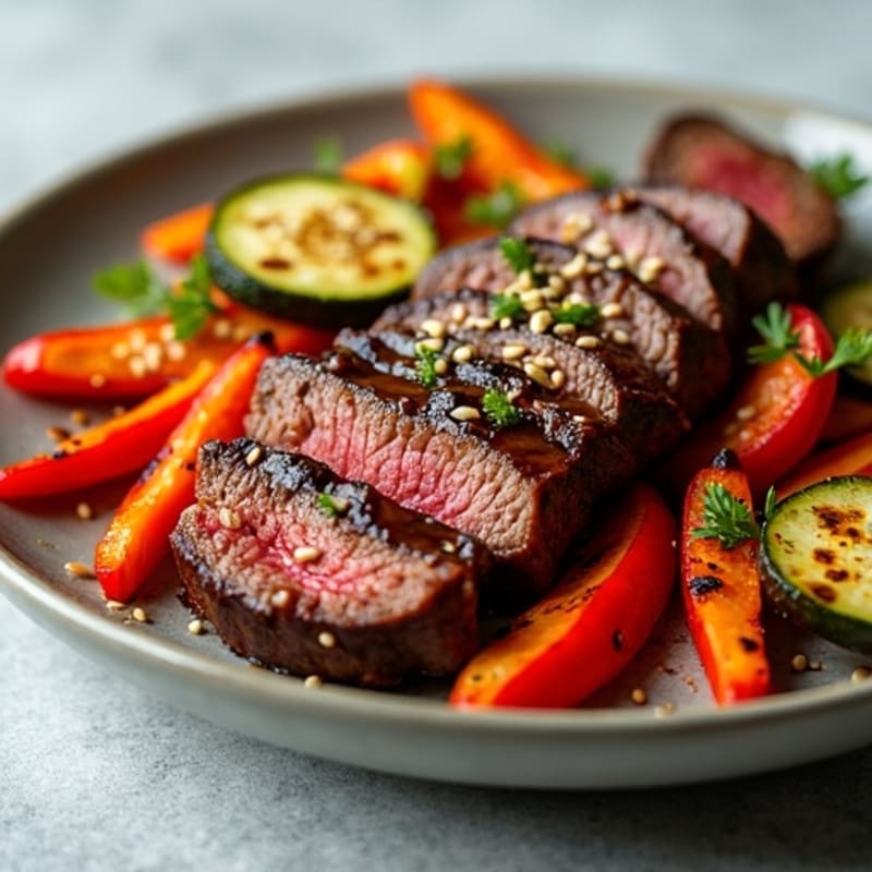 Sweet-Savory Sesame Beef with Charred Vegetables