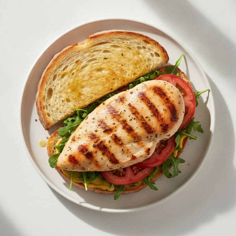 Grilled Chicken Breast Sandwich with Leafy Greens on Sourdough