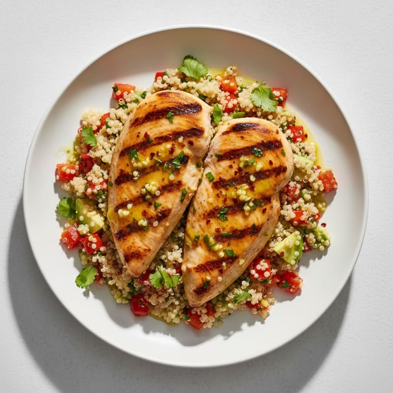 Grilled Citrus-Garlic Chicken with Quinoa and Roasted Peppers