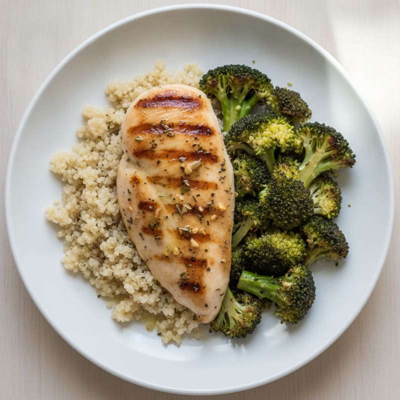Grilled Chicken Breast with Quinoa and Roasted Broccoli