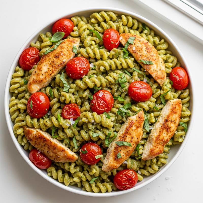 Creamy Pesto Pasta with Roasted Tomatoes