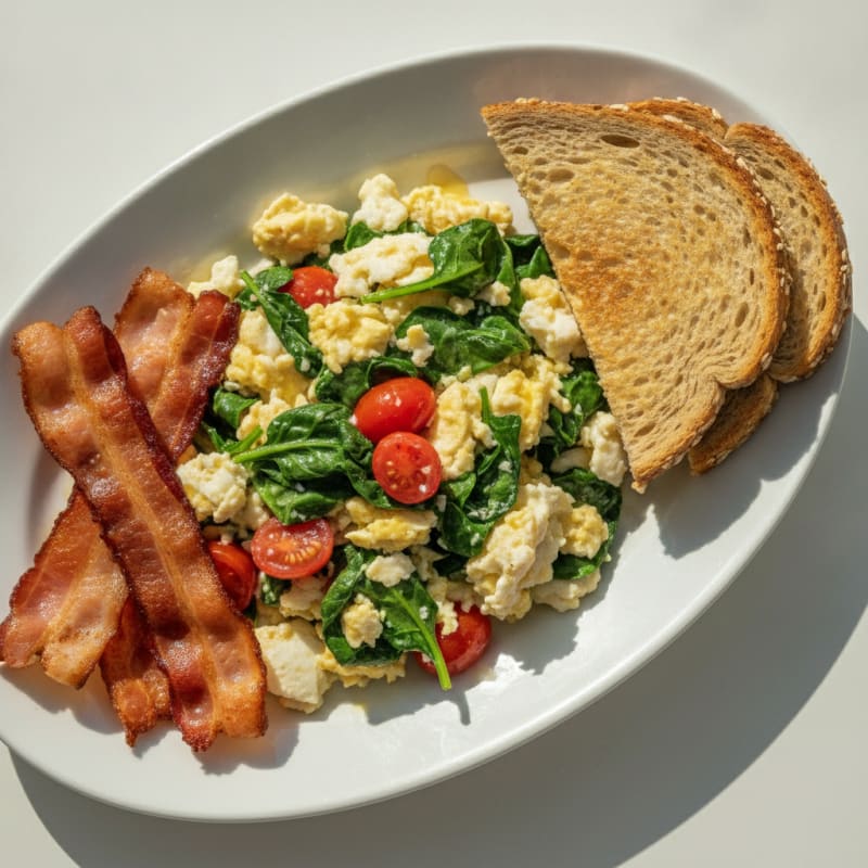 Egg White Spinach Scramble with Turkey Bacon