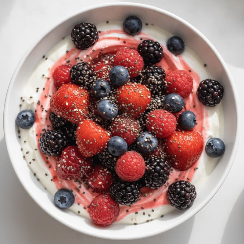 High-Protein Greek Yogurt Bowl with Mixed Berries and Chia Seeds