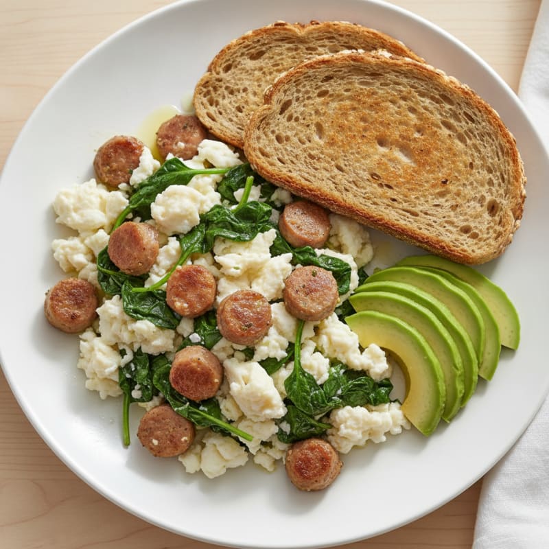 Egg White and Turkey Sausage Scramble with Spinach