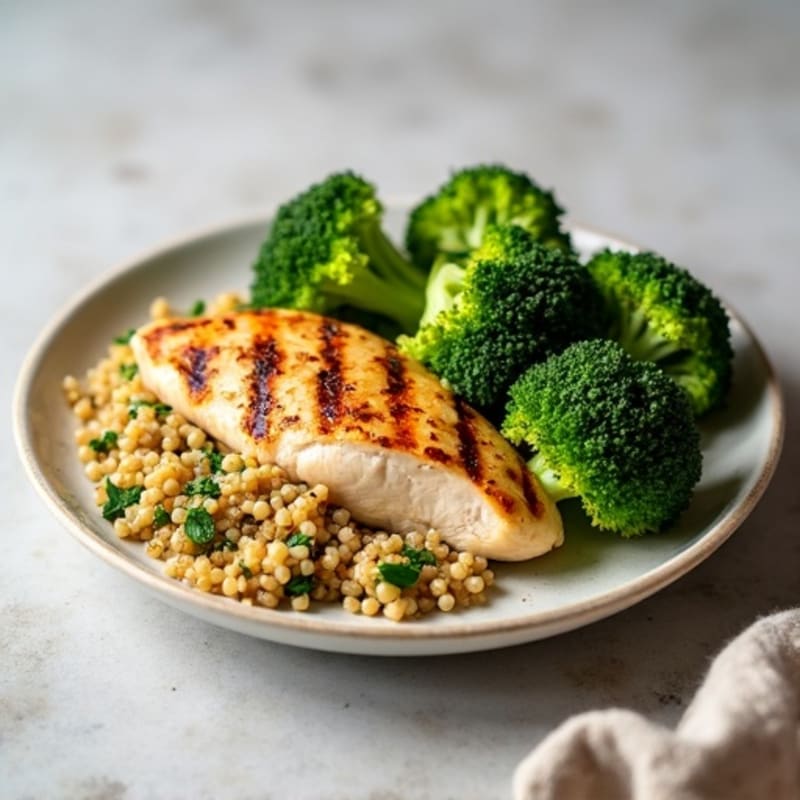 Grilled Chicken Breast with Roasted Broccoli and Quinoa