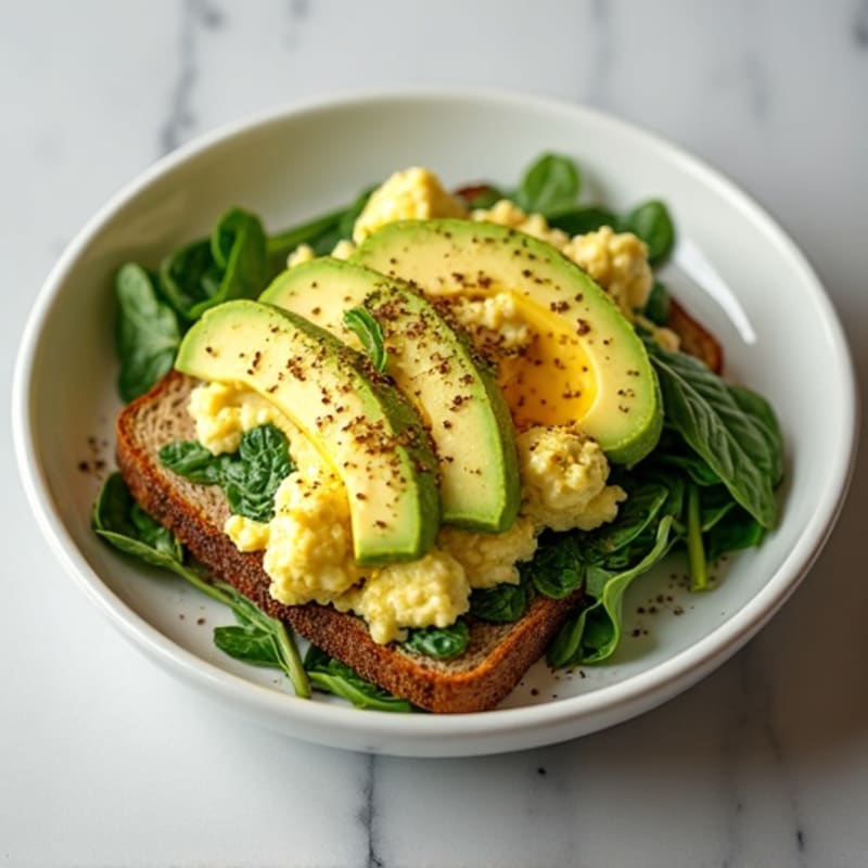 Fluffy Egg White Scramble with Fresh Spinach and Avocado Toast