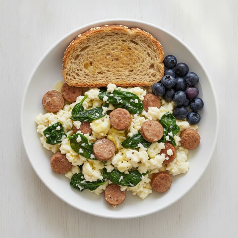 Egg White and Spinach Scramble with Turkey Sausage