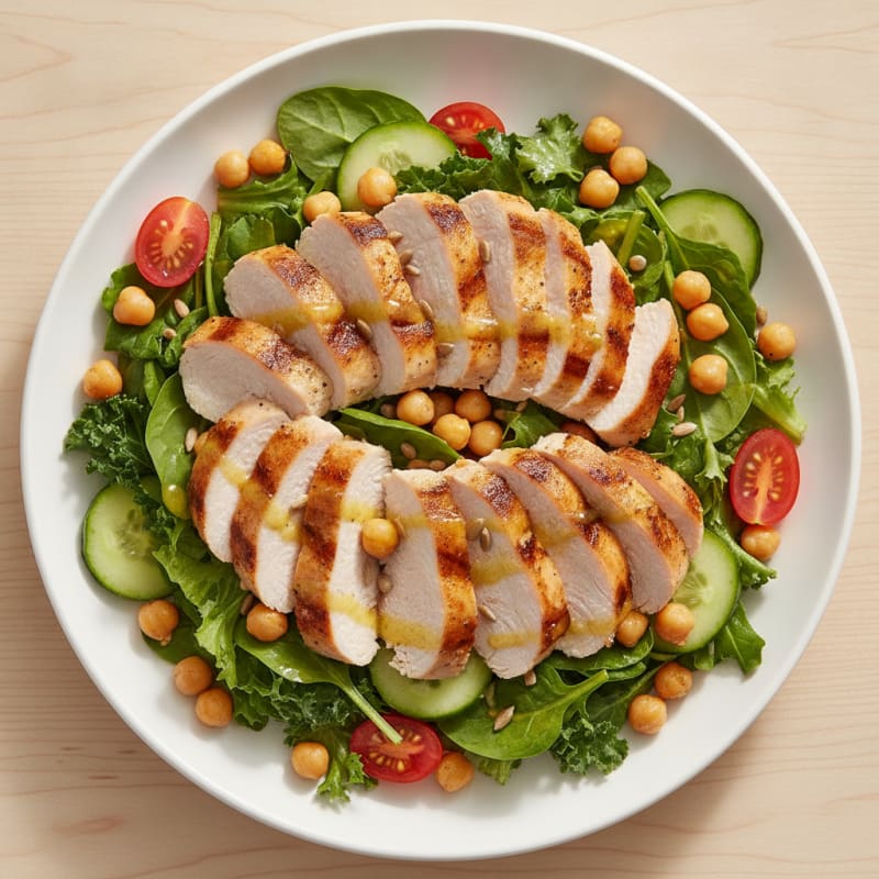 Grilled Turkey Breast Salad with Chickpeas and Mixed Greens