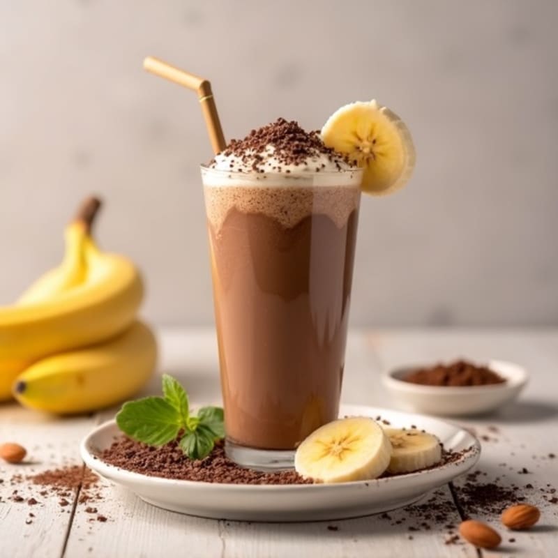 Chocolate Protein Shake with Almond Butter and Chia Seeds