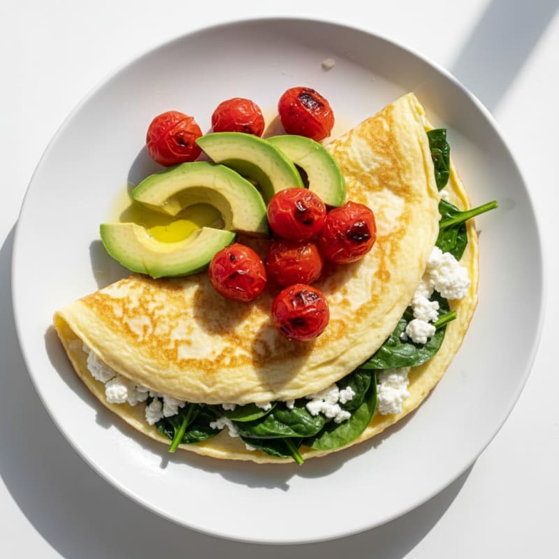 Egg White Spinach Omelette with Cottage Cheese and Cherry Tomatoes