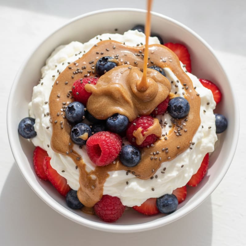 Greek Yogurt Protein Parfait with Mixed Berries and Almond Butter
