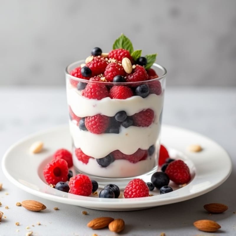 Greek Yogurt Protein Parfait with Mixed Berries and Almonds