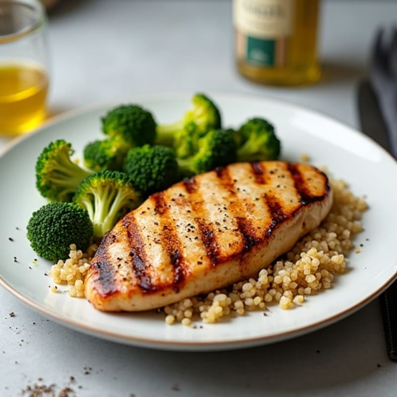 Grilled Chicken Breast with Quinoa and Roasted Broccoli