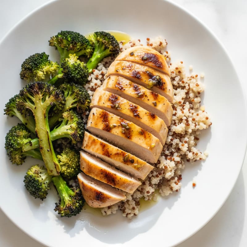 Grilled Chicken Breast with Quinoa and Roasted Broccoli