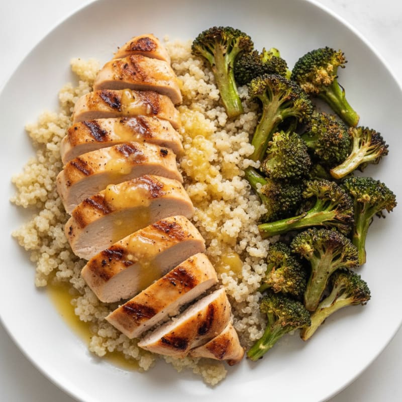 Grilled Chicken Breast with Quinoa and Roasted Broccoli