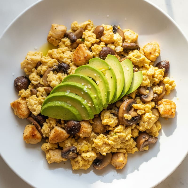 Chicken Breast and Mushroom Scramble with Avocado