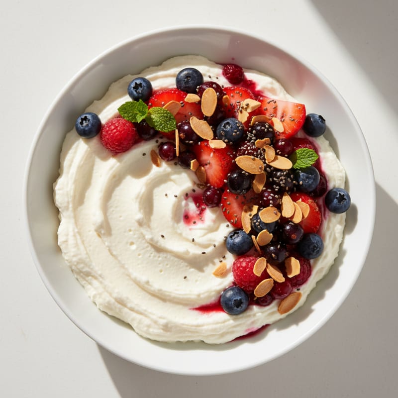 Silky Greek Yogurt Protein Mousse with Mixed Berries