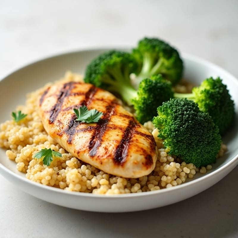 Grilled Chicken Breast with Quinoa and Steamed Broccoli