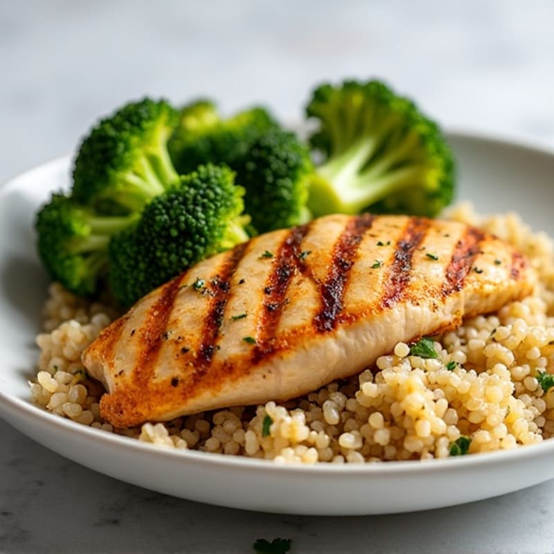 Grilled Chicken Breast with Roasted Broccoli and Quinoa