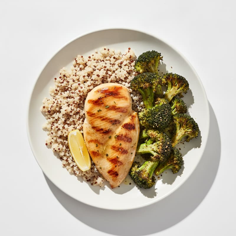 Grilled Chicken Breast with Quinoa and Roasted Broccoli