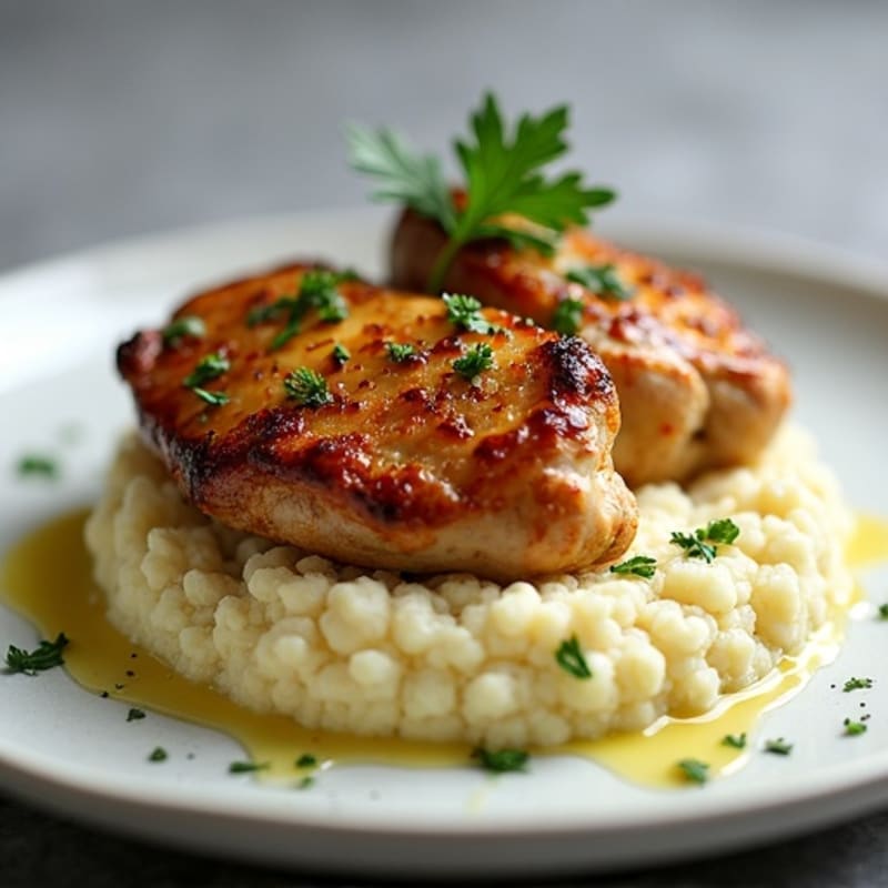 Seared Chicken Thighs with Creamy Garlic Cauliflower Mash