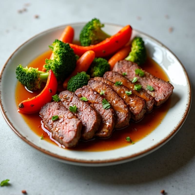 Hot Honey Glazed Beef with Roasted Vegetables