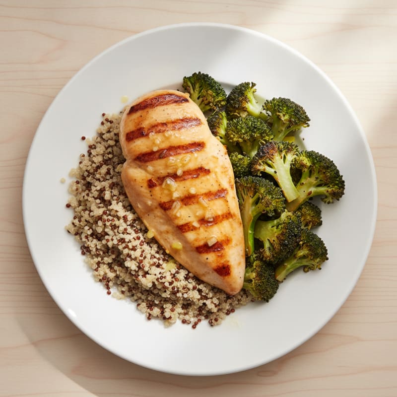 Grilled Chicken Breast with Quinoa and Roasted Broccoli