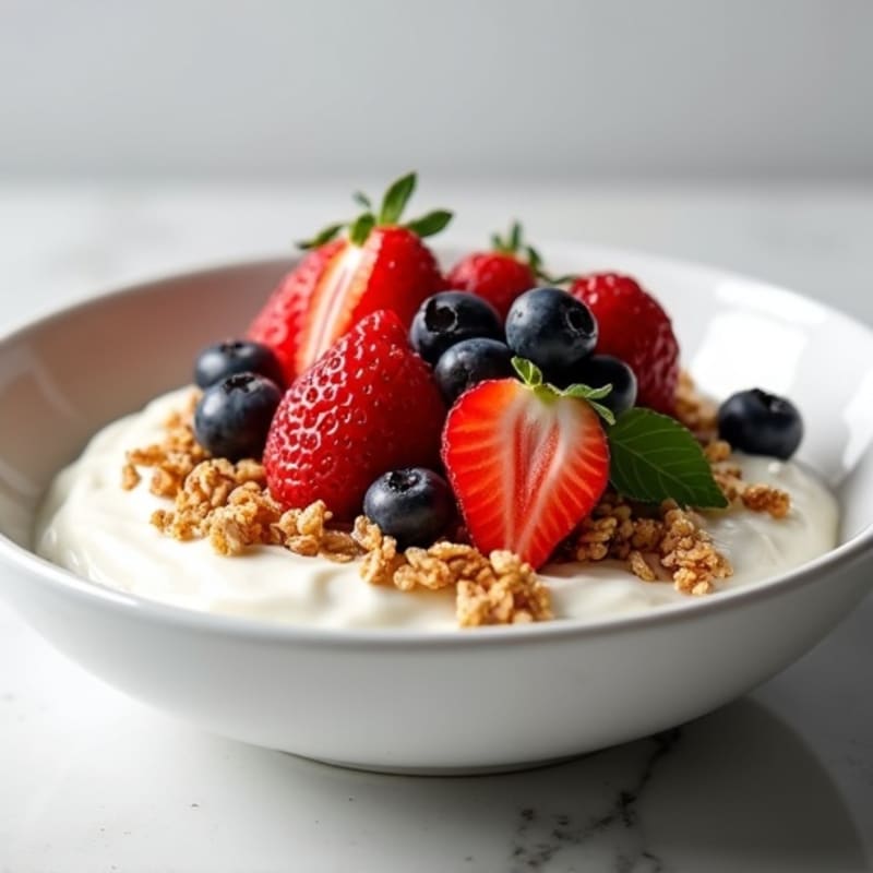 Creamy Greek Yogurt with Protein Granola and Fresh Berries