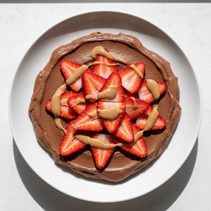 Silky Chocolate Protein Pudding with Sliced Strawberries