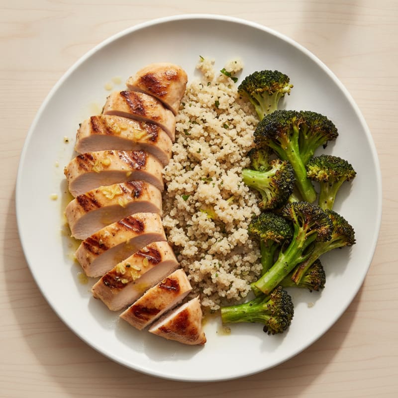 Grilled Chicken Breast with Quinoa and Roasted Broccoli