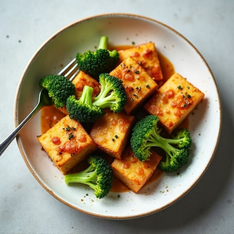 Sheet Pan Crispy Tofu and Roasted Broccoli with Peanut Sauce