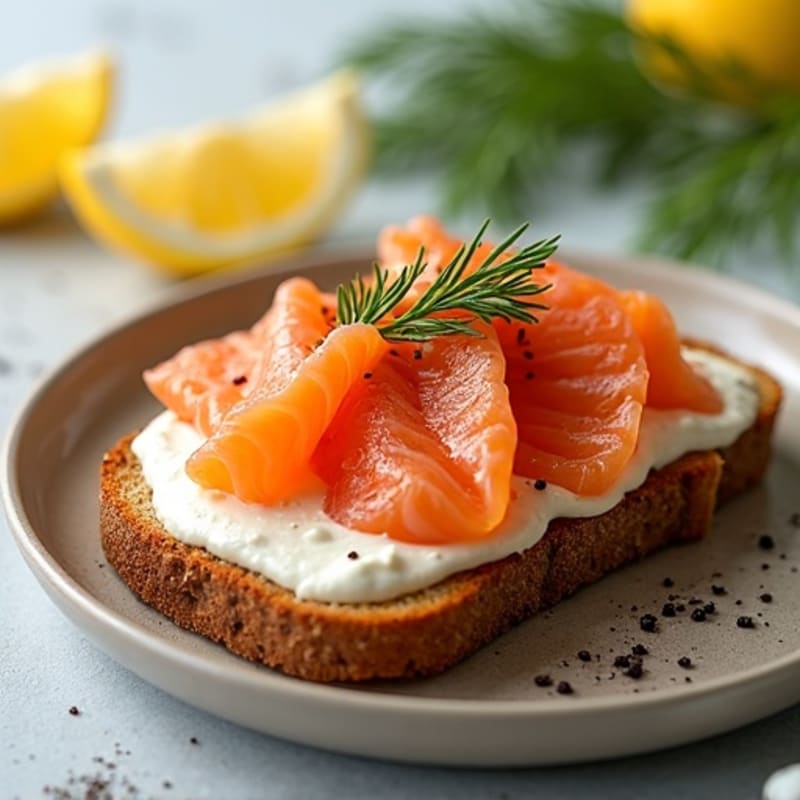 Smoked Salmon with Creamy Dill Spread on Crispy Whole Grain Toast