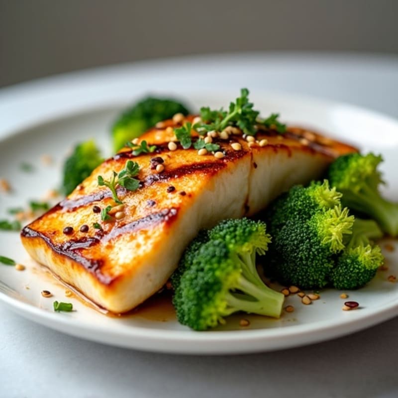 Grilled Miso-Glazed Cod with Steamed Broccoli