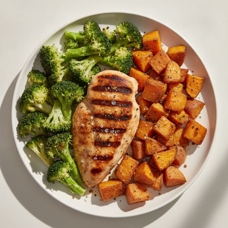 Grilled Chicken Breast with Roasted Sweet Potatoes