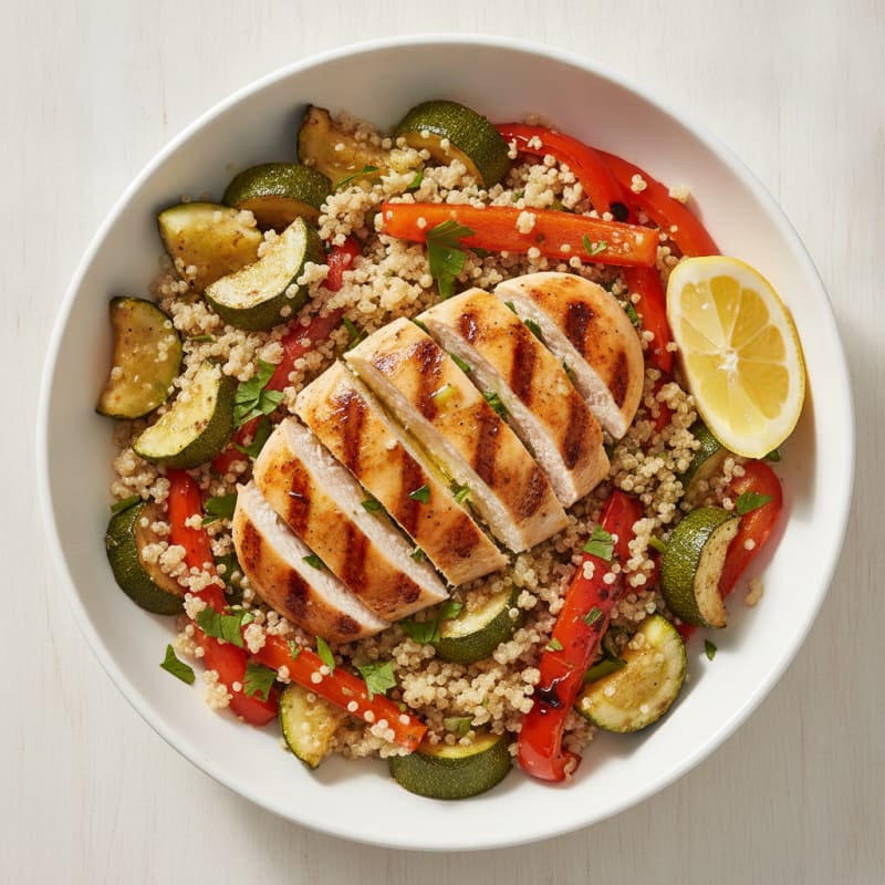 Grilled Chicken and Quinoa Power Bowl with Roasted Vegetables